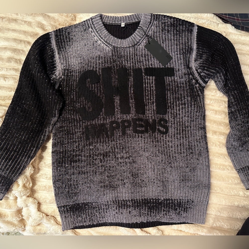 New R13 Reverse Printed Oversize Merino Wool Sweater Shit Happens Size Small XS - Picture 2 of 11